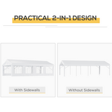 Outsunny 8m Garden Gazebo Marquee with Eight Windows & Removable Walls – Party Canopy Carport Shelter, White
