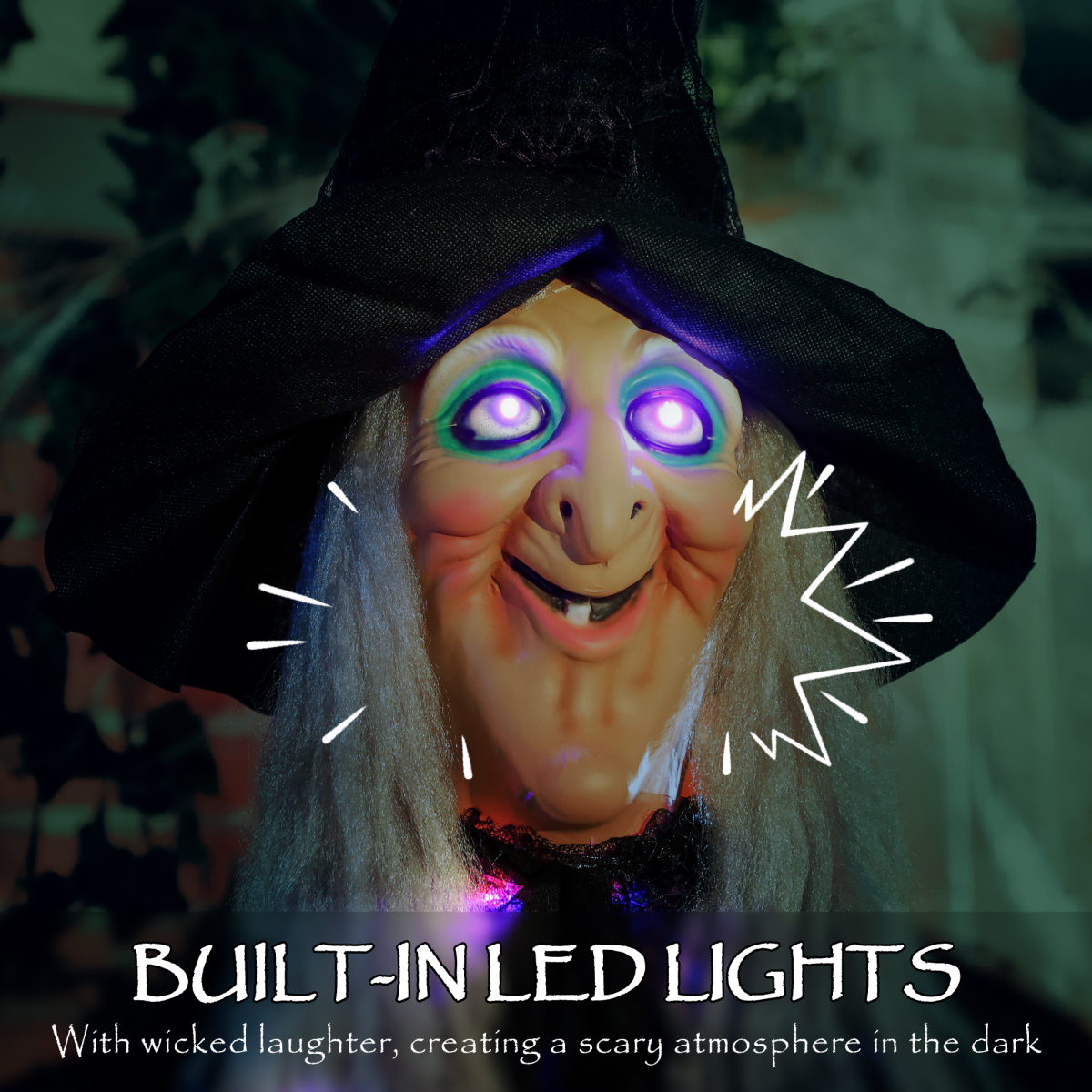 Outsunny Voice Activated Halloween Animatronics Witch, 183cm Life-Sized with Sound and Light Effects, Black