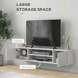 HOMCOM Wall-Mounted Floating TV Unit for TVs up to 60" with Shelves & Cabinets – High Gloss White
