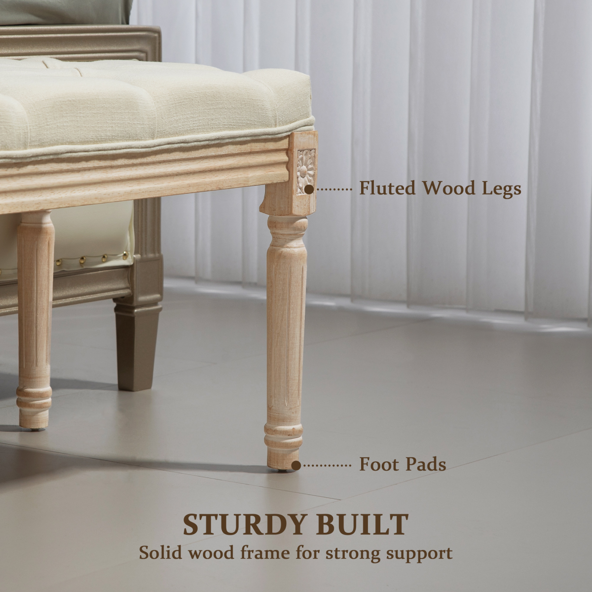HOMCOM Upholstered End of Bed Bench, Button-Tufted Linen-Touch Ottoman, Cream White
