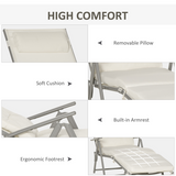 Outsunny Foldable Sun Lounger with 7-Level Adjustable Backrest, Padded Seat and Pillow – Textilene, White
