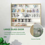 HOMCOM 5-Tier Wall Display Cabinet with Adjustable Shelves & Sliding Glass Doors – Space-Saving, Natural