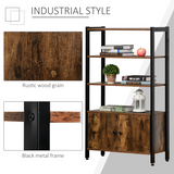 Industrial Bookcase Storage Cabinet with Open Shelves & Cupboard – Brown and Black Two-Tone