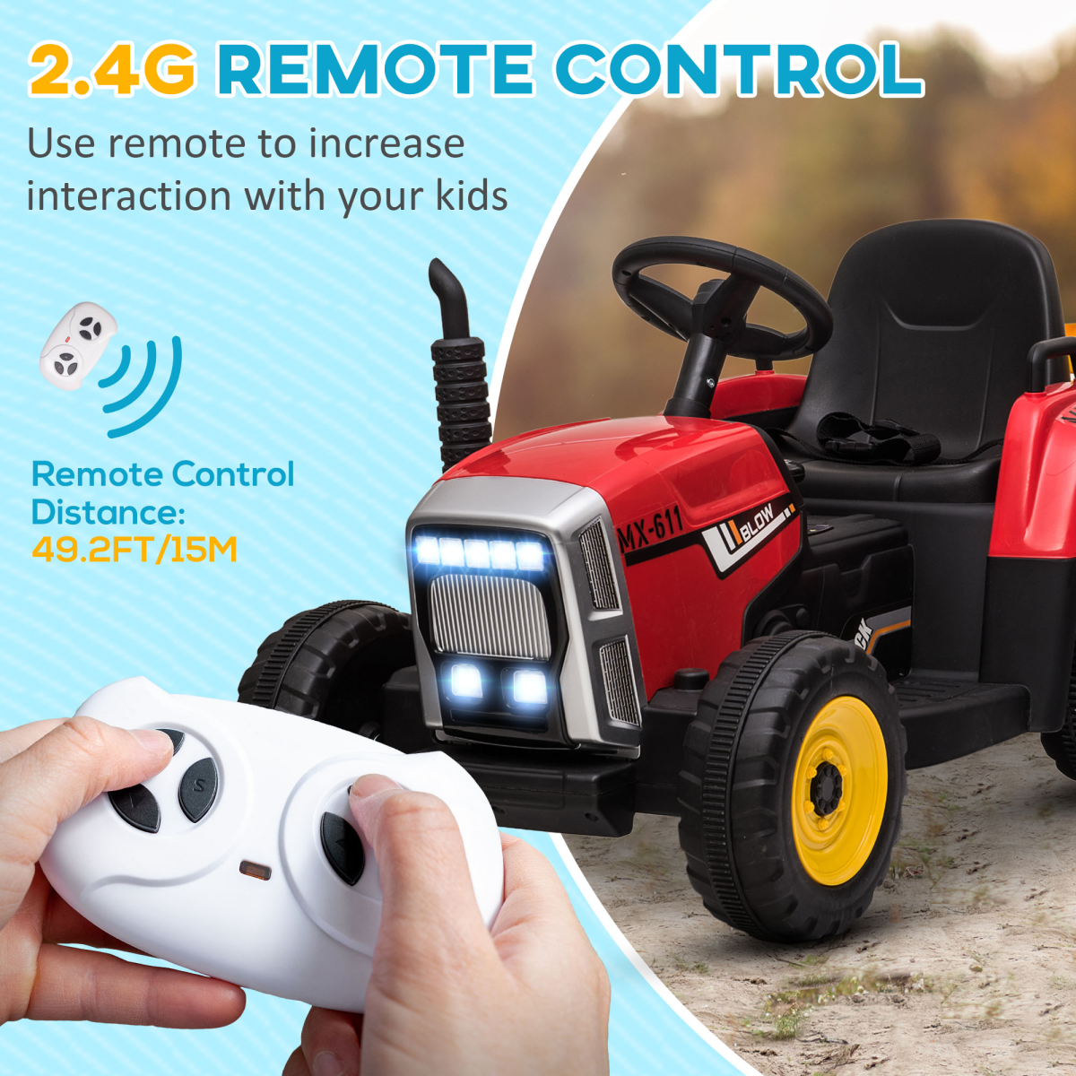 HOMCOM Ride-On Tractor with Detachable Trailer, Remote Control & Music – Kids Electric Toy, Red