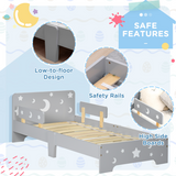Kids Toddler Bed with Star & Moon Design and Safety Rails – Grey Children's Bed Frame, Ages 3-6