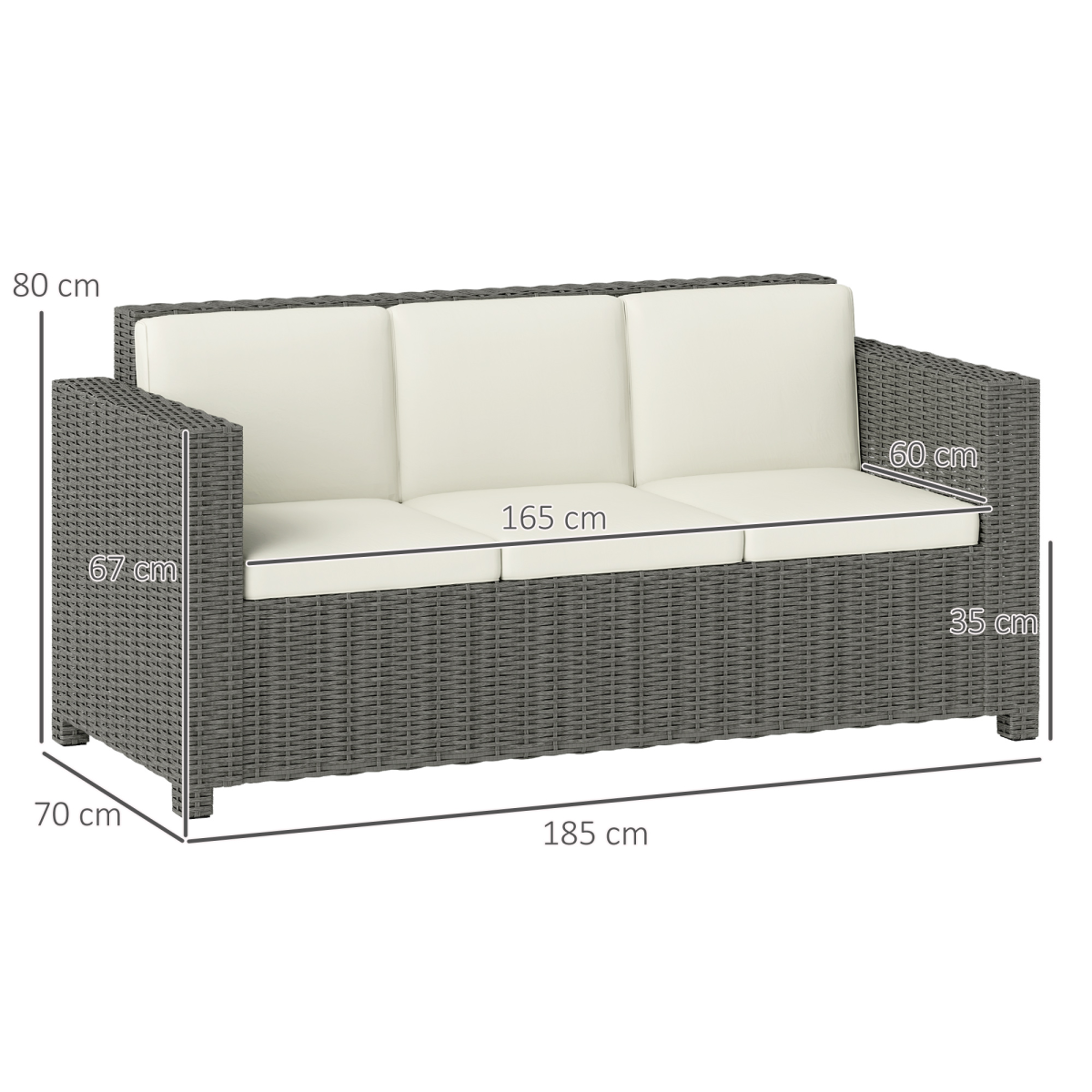 Outsunny Rattan Wicker 3-Seater Garden Sofa with Thick Cushions – Patio Furniture, Cream