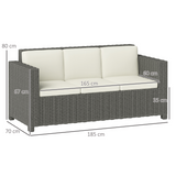Outsunny Rattan Wicker 3-Seater Garden Sofa with Thick Cushions – Patio Furniture, Cream