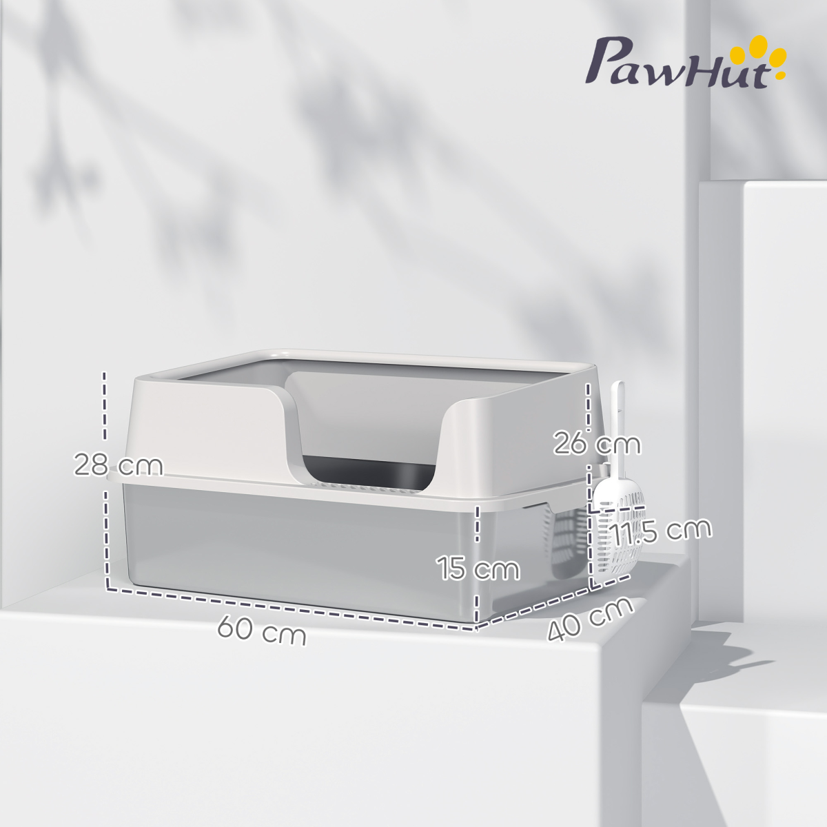 PawHut Stainless Steel Cat Litter Box with High Sides, Sand Drop Area & Scoop – Extra Large, Grey