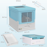 PawHut Hooded Cat Litter Box with Top Exit, Scoop & Removable Tray – Enclosed Pet Toilet, Light Blue