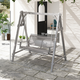 Outsunny 2-Seater Wooden Garden Swing Seat with Cup Trays & Steel Chains – Hammock Bench, Grey
