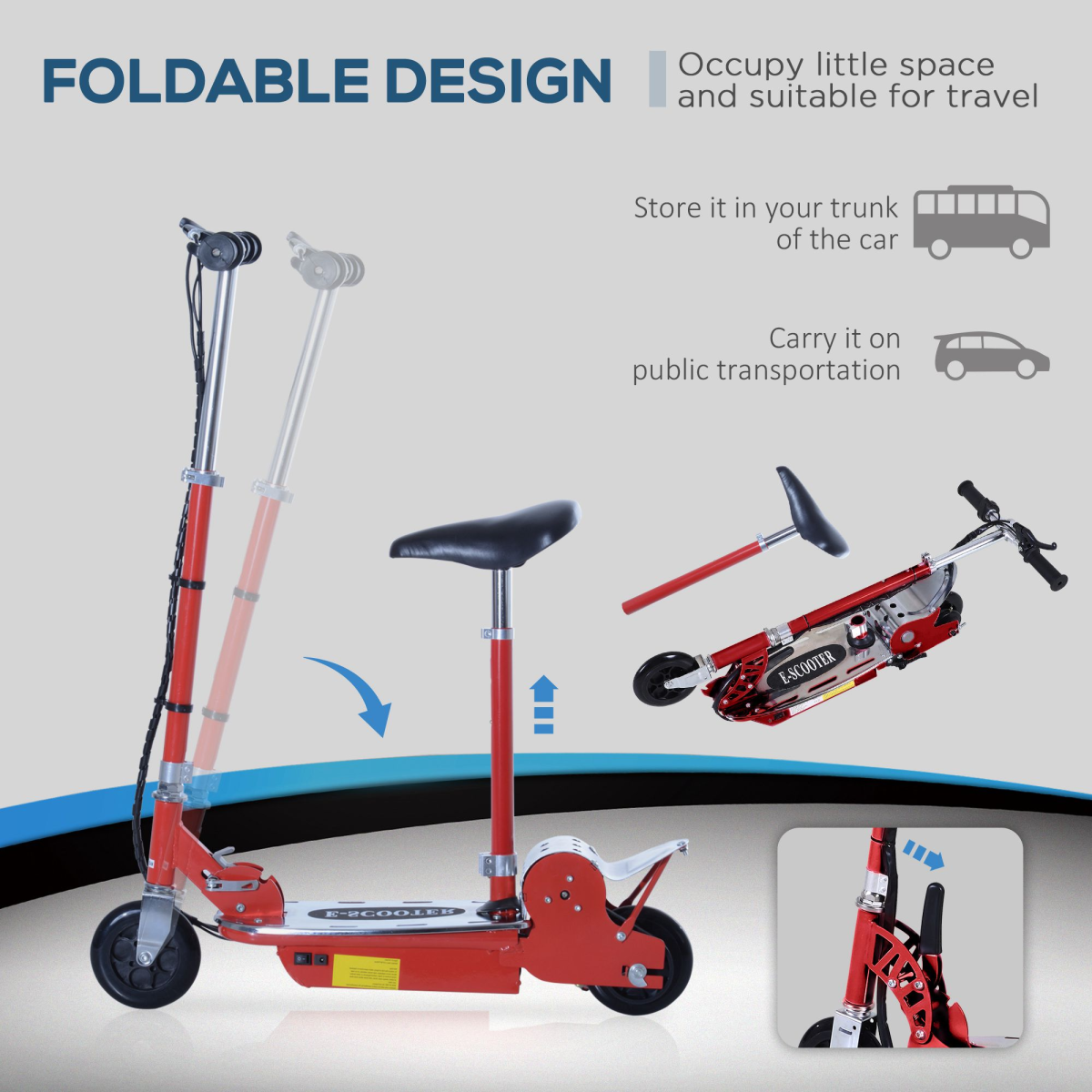 HOMCOM Foldable Kids Electric Scooter with Adjustable Seat, 12V 120W, Brake & Kickstand – for Ages 7–12