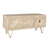 Solid Wood Media Unit with Light Gold Metal Inlay – TV Stand with Storage for Consoles