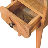 Artisan Furniture Solid Wood Extra Mini Curve Bedside Table, 1 Drawer and Open Slot – Compact Storage, Brown