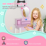 HOMCOM Kids Dressing Table and Stool Set with Oval Mirror & Storage Drawer – Make Up Desk, Pink