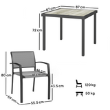 Outsunny 5-Piece Garden Furniture Set with Square Table & 4 Stackable Armchairs – Steel Frame, Grey