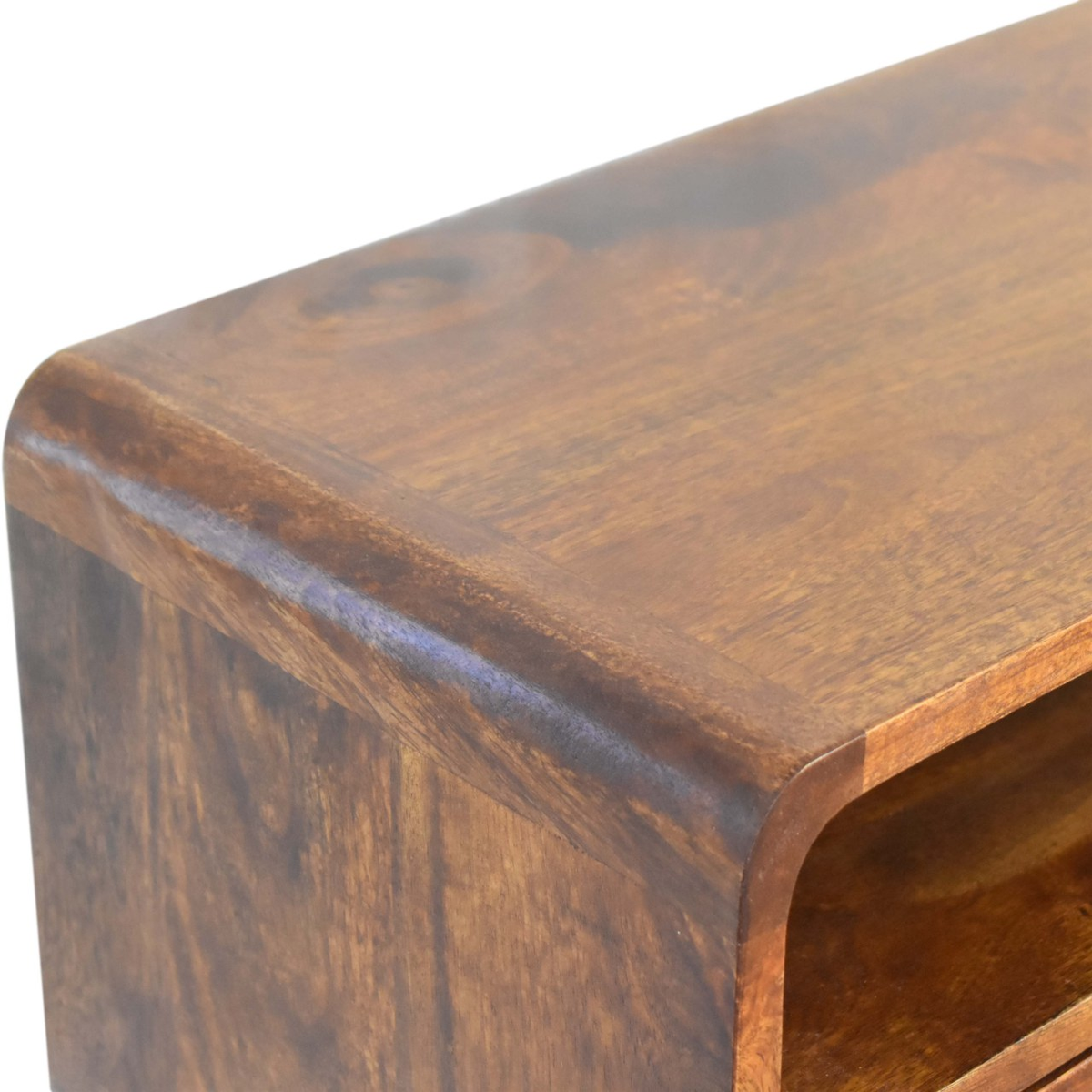 Artisan Furniture Solid Wood Mini Curved Console Table with 2 Drawers & Open Slot – Chestnut, Brown