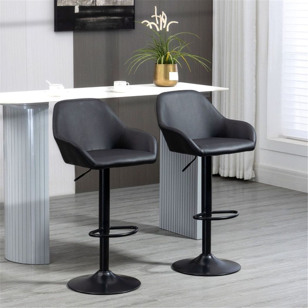 Set of 2 Adjustable Swivel Bar Stools with PU Leather Seat, Gas Lift & Footrest – Kitchen Bar Chairs, Black