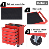 5-Drawer Steel Rolling Tool Cabinet with Castors – Workshop & Garage Storage, Red