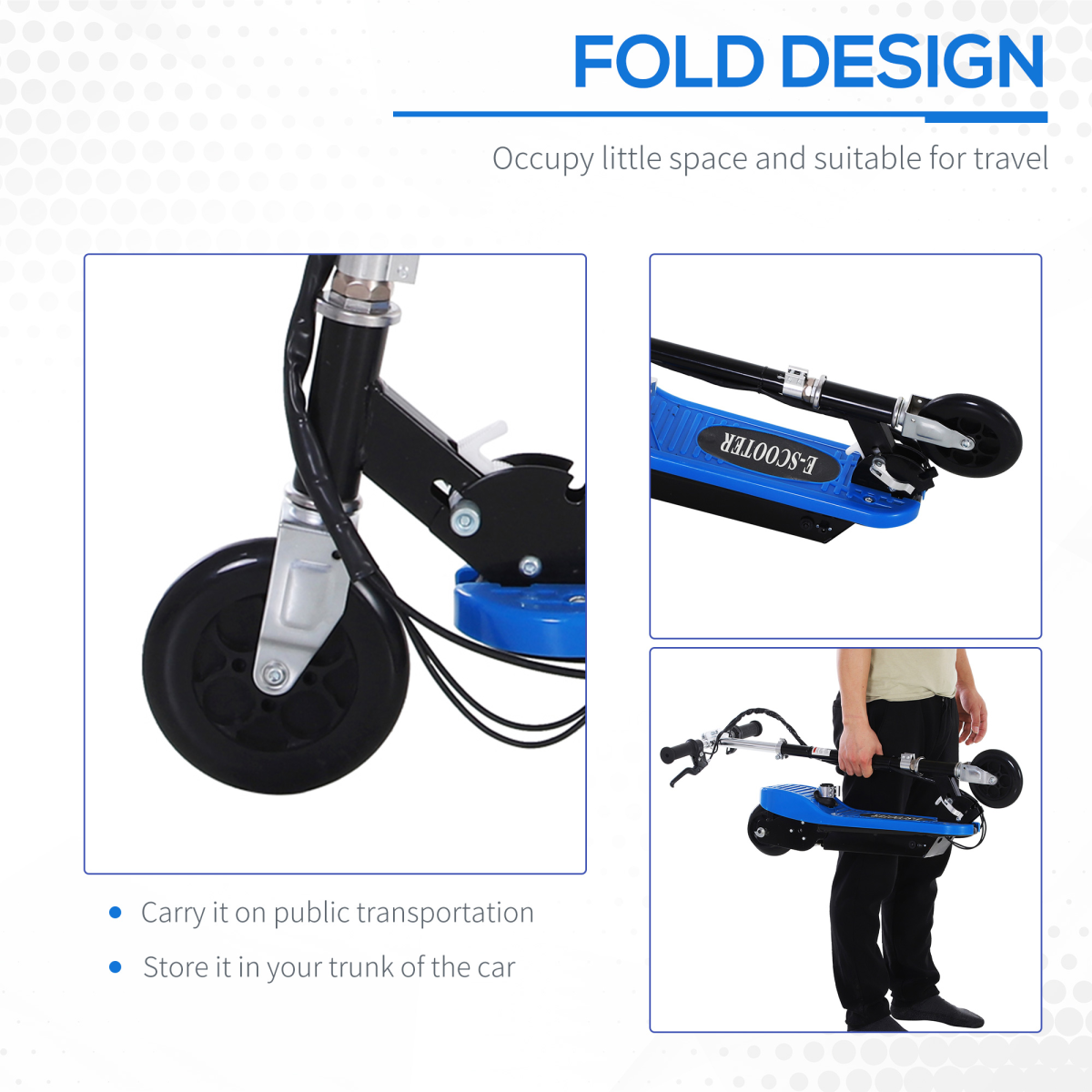 HOMCOM Kids Foldable Electric Scooter 120W with Adjustable Seat & Hand Brake – For Ages 7-12, Blue