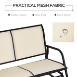 Outsunny 2-Person Patio Glider Bench Loveseat with Armrests, Steel Frame, Sling Mesh – Garden Seating, Cream