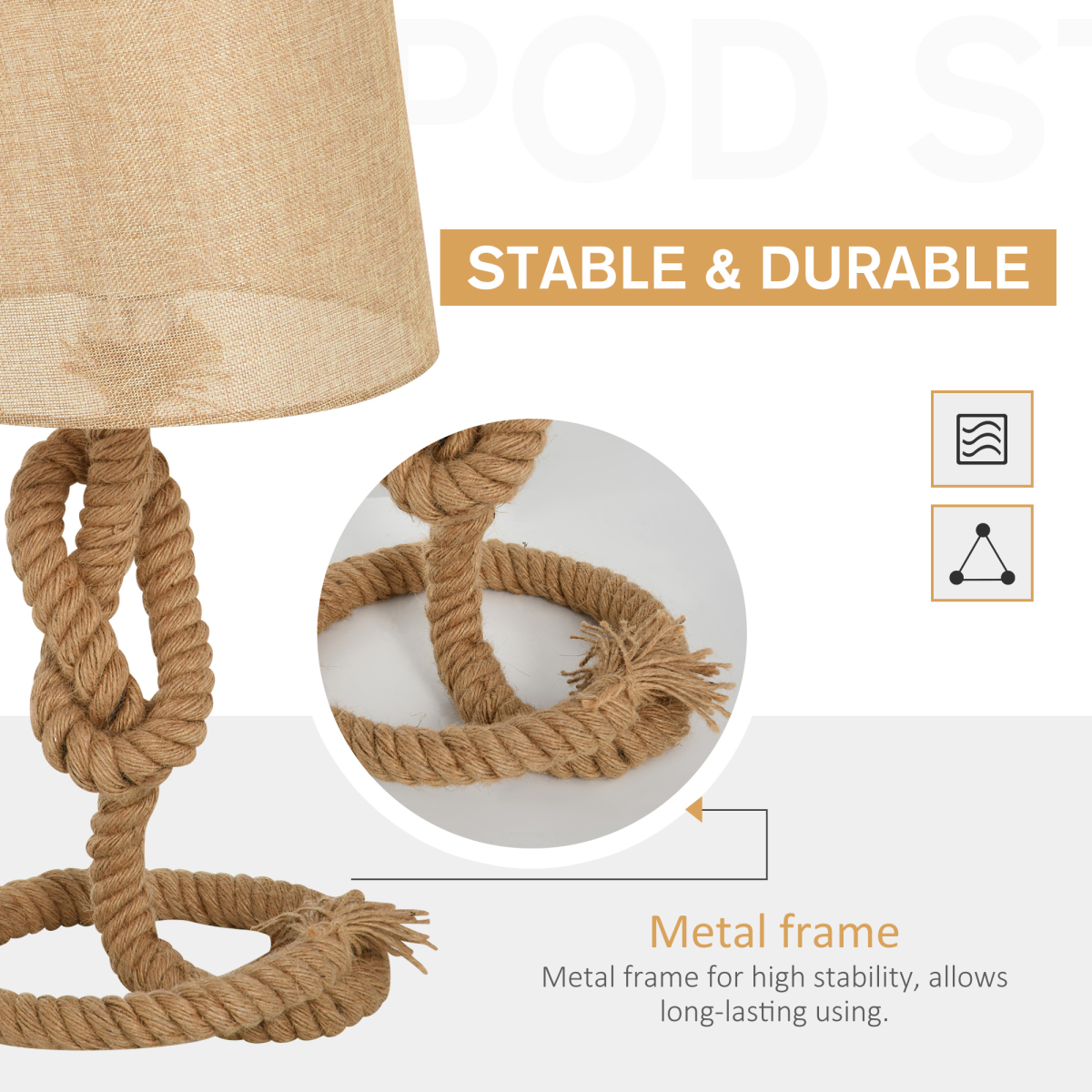 HOMCOM Hemp Rope Table Lamp with Linen Shade – Beige