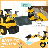 Toddler Ride-On Digger with Working Bucket, Under-Seat Storage and Horn – Foot-Powered Toy, Yellow