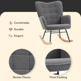 HOMCOM Wingback Nursing Rocking Chair with Curved Wooden Base and Fleece Upholstery – Grey