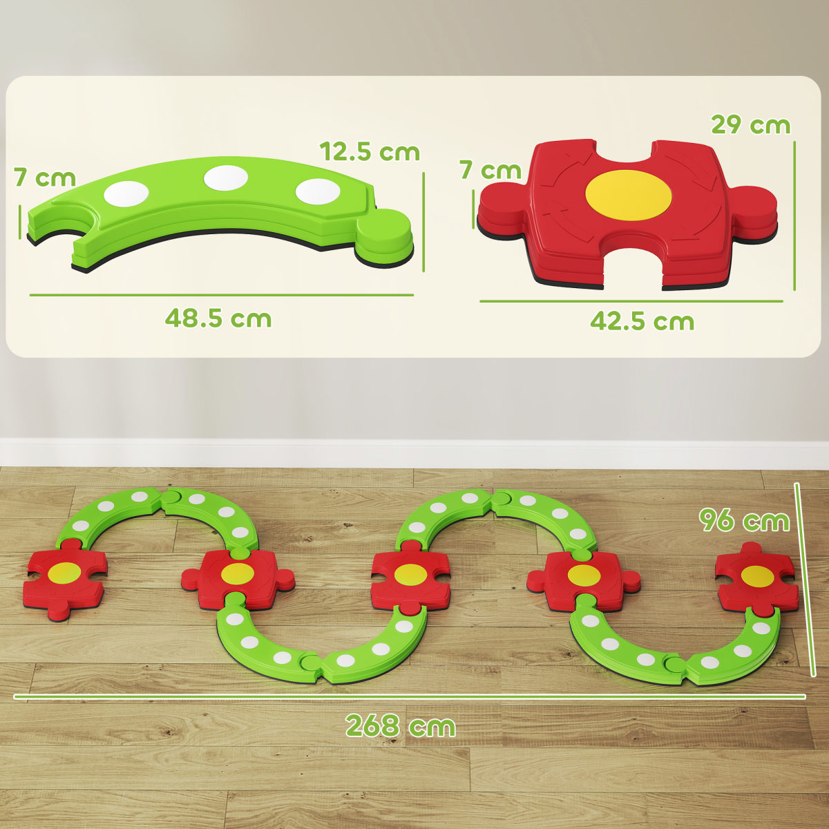 AIYAPLAY Kids Stepping Stones Balance Beam – Modular Indoor Outdoor Sensory Toy for Ages 3-8, Green