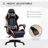 Reclining Gaming Chair with Footrest, Head & Lumbar Pillows – Swivel Computer Desk Chair, Black & Pink