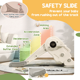 AIYAPLAY 3-in-1 Kids Slide with Basketball Hoop & Climber – Space Theme Foldable Play Set, Cream White