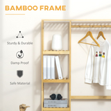 HOMCOM Bamboo Coat Rack with Hooks, Hanging Rail & Storage Shelf – Freestanding Entryway Organiser