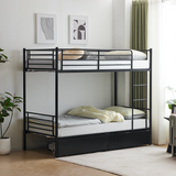 Metal Single Bunk Bed with 2 Storage Drawers, Integrated Ladder & Guard Rail – Black