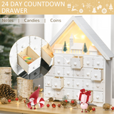 HOMCOM 24-Drawer Wooden Christmas Advent Calendar with LED Lights – Light-Up Countdown, White