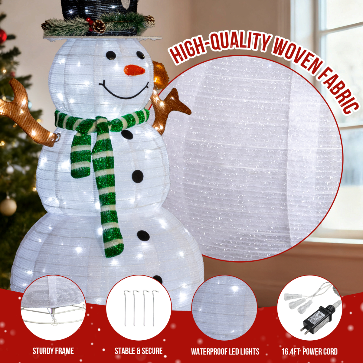 1.2m Pre-Lit Pull-Up Snowman & Squirrel Christmas Decoration with 120 White LEDs – Indoor & Outdoor Yard Decor
