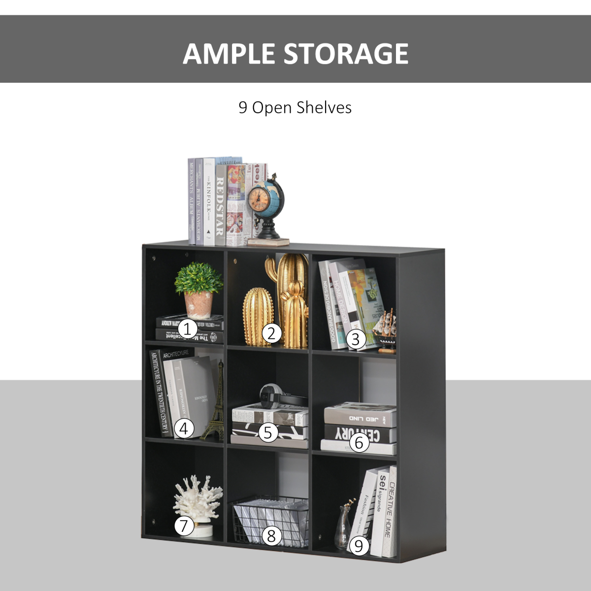 9 Cube Storage Cabinet Bookcase – Bookshelf Organiser for Home, Office or Study, Black