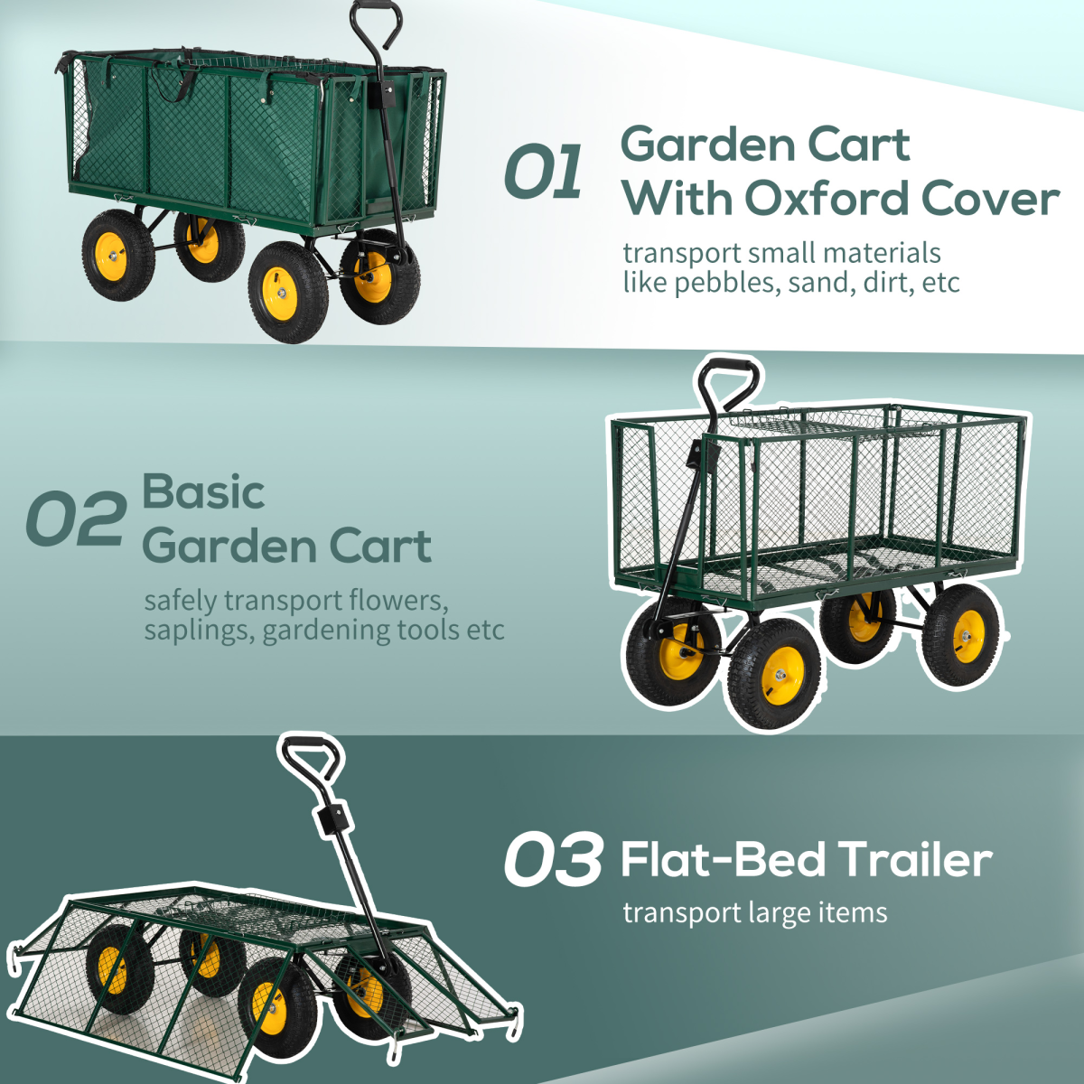 Outsunny Large 4-Wheel Garden Cart with 342L Removable Fabric Bag – 350kg Capacity Trolley, Green