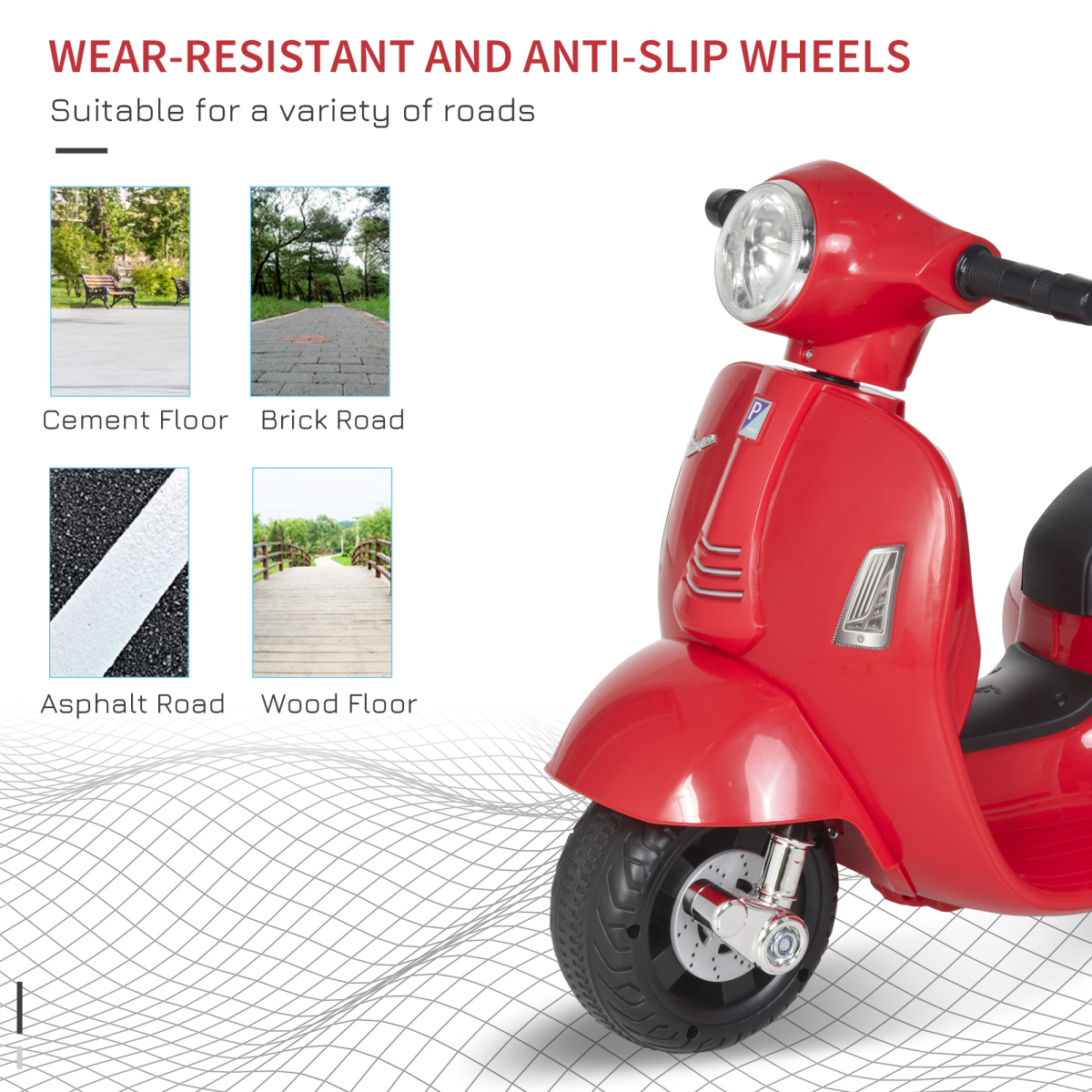 Vespa Licensed Kids Ride-On Motorcycle, 6V Battery Powered with Headlight & Stabilising Wheels – Ages 18-36 Months