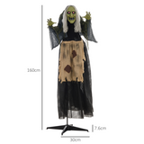 HOMCOM Halloween Witch Animatronic Prop with Sound Activation and Glowing Red Eyes – Indoor and Covered Outdoor