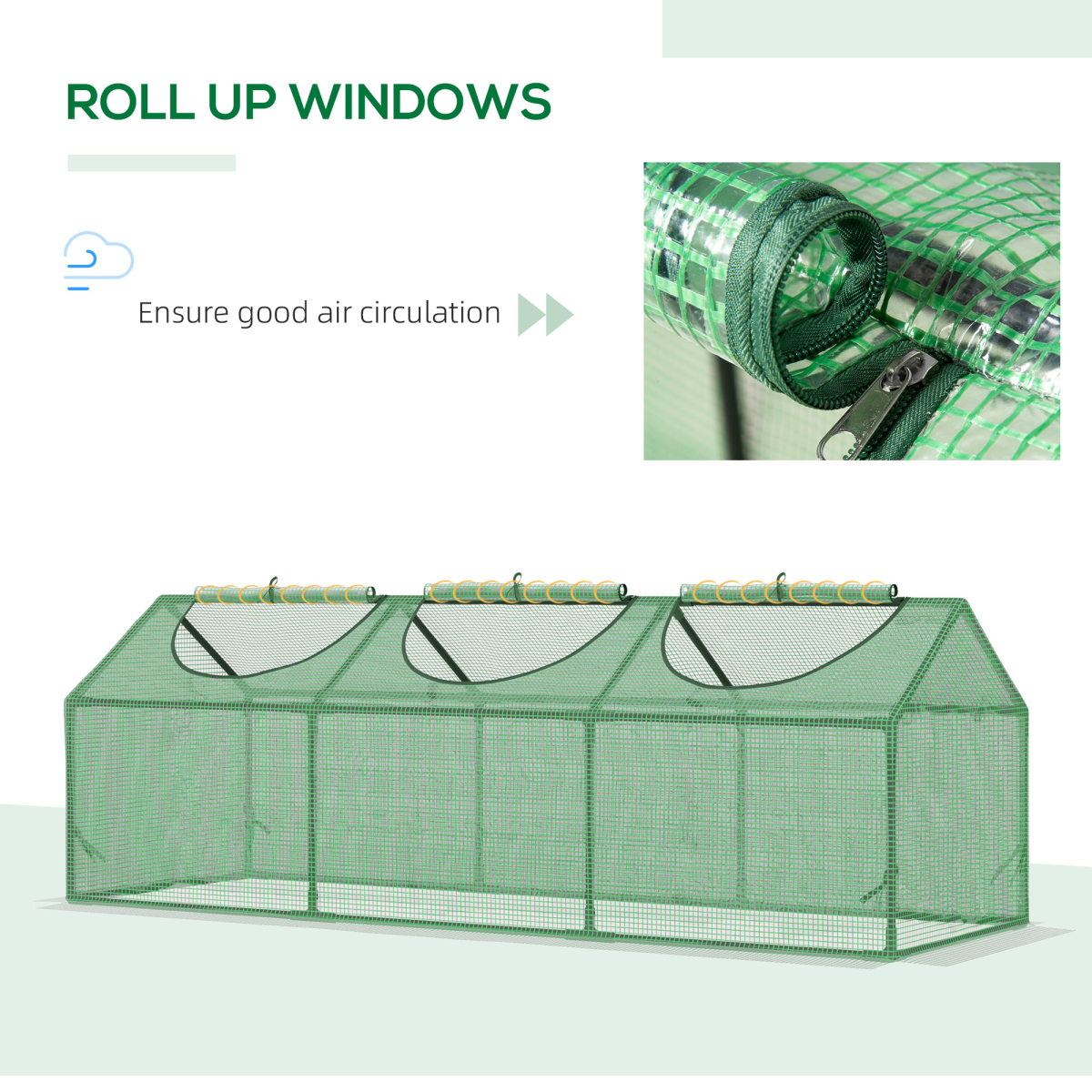 Outsunny Mini Greenhouse with 3 Zipped Roll-Up Windows and PE Cover – Small Plant Grow House for Outdoor Use