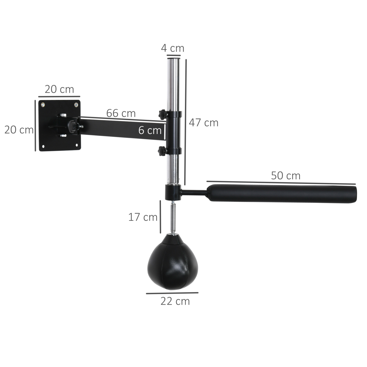 HOMCOM Wall Mounted Speed Bag with Adjustable Height & Steel Frame – Boxing Reflex Training Equipment, Black