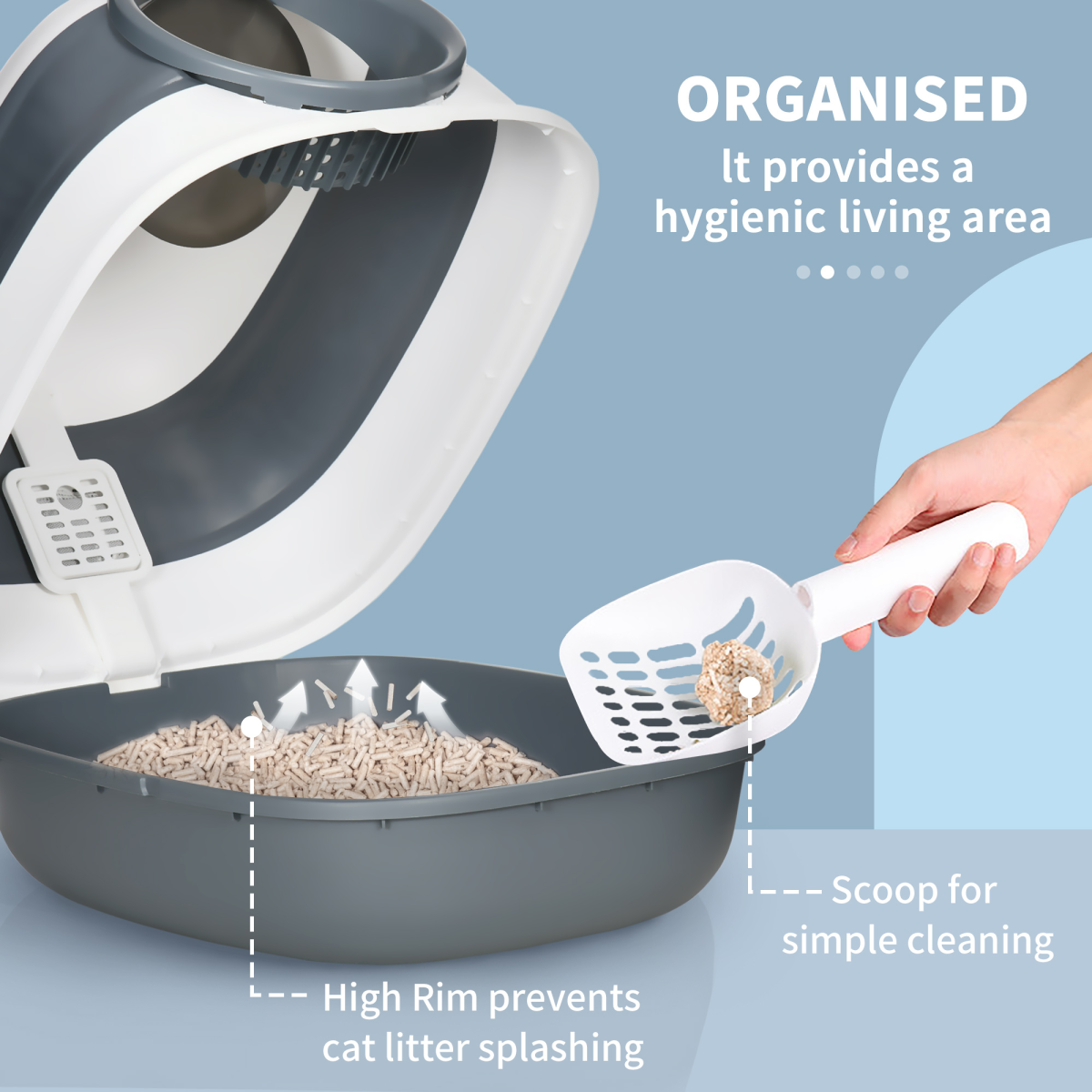PawHut Hooded Cat Litter Tray with Lid, High Sides & Scoop – Foldable Portable Litter Box with Deodoriser