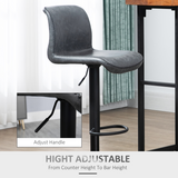 HOMCOM Retro PU Leather Bar Stools, Set of 2 with Adjustable Height, 360° Swivel Seat & Footrest