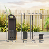 Outsunny 4 Piece Fireplace Companion Set with Broom, Shovel, Poker & Bucket – Powder-Coated Metal, Black