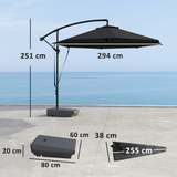 Outsunny 360° Rotating Patio Parasol with UV50+ Canopy, Wind Straps & Wheeled Weighted Base – Dark Grey