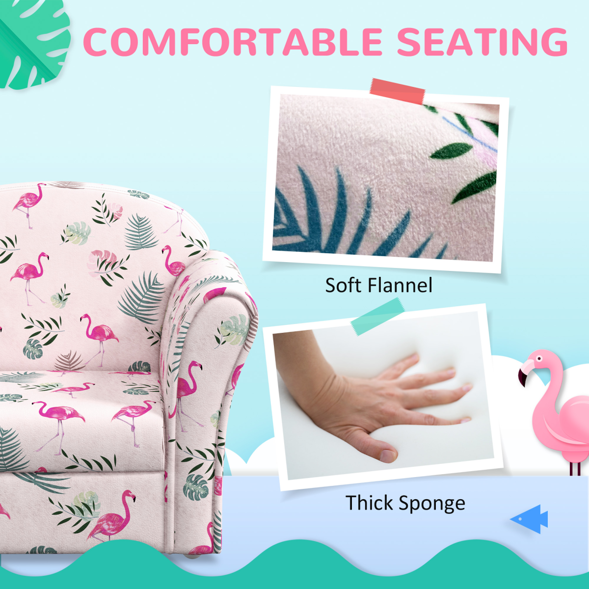 AIYAPLAY Kids Sofa Chair with Flamingo Design – Soft Toddler Armchair for Bedroom or Playroom, Pink