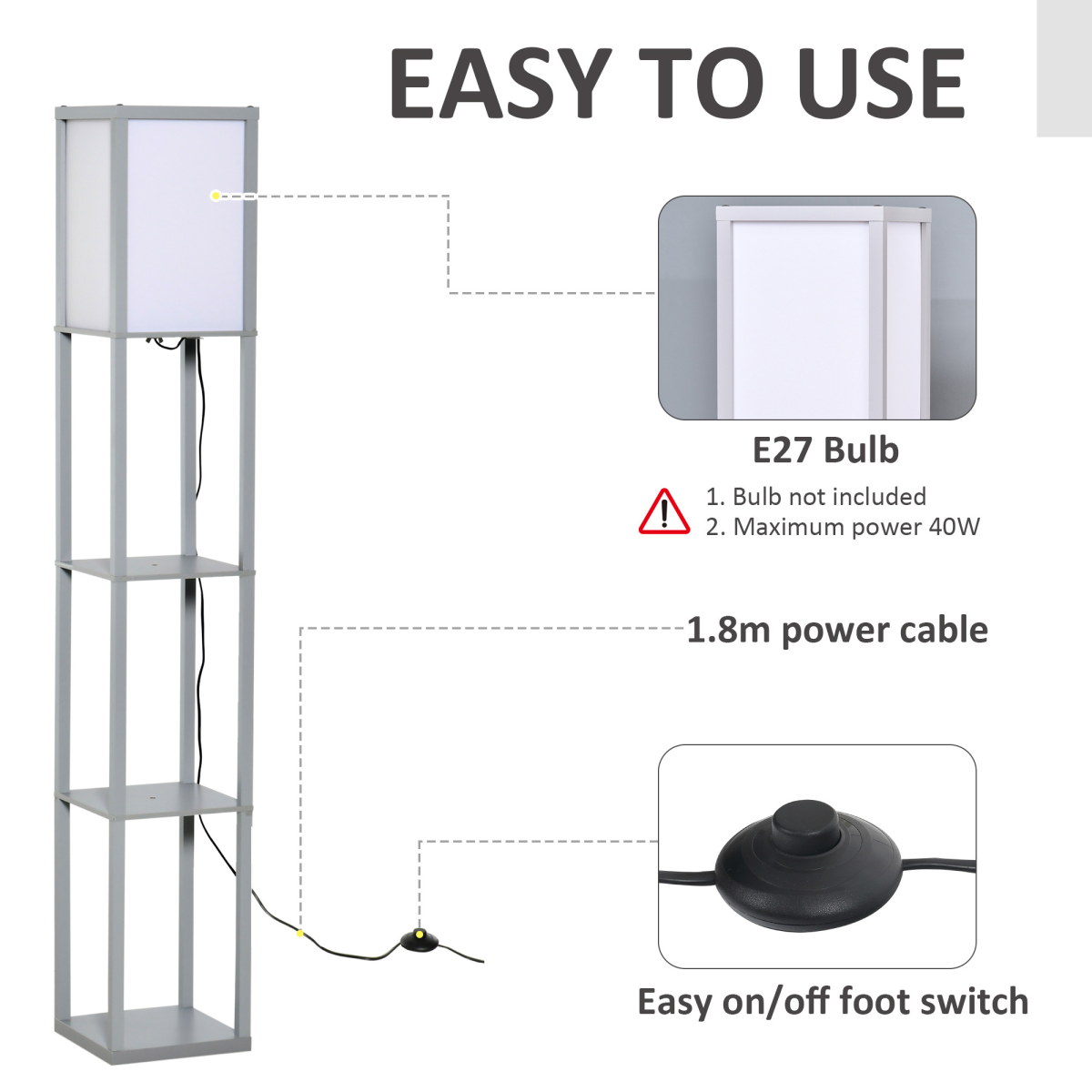 Storage Shelf Floor Lamp – Grey