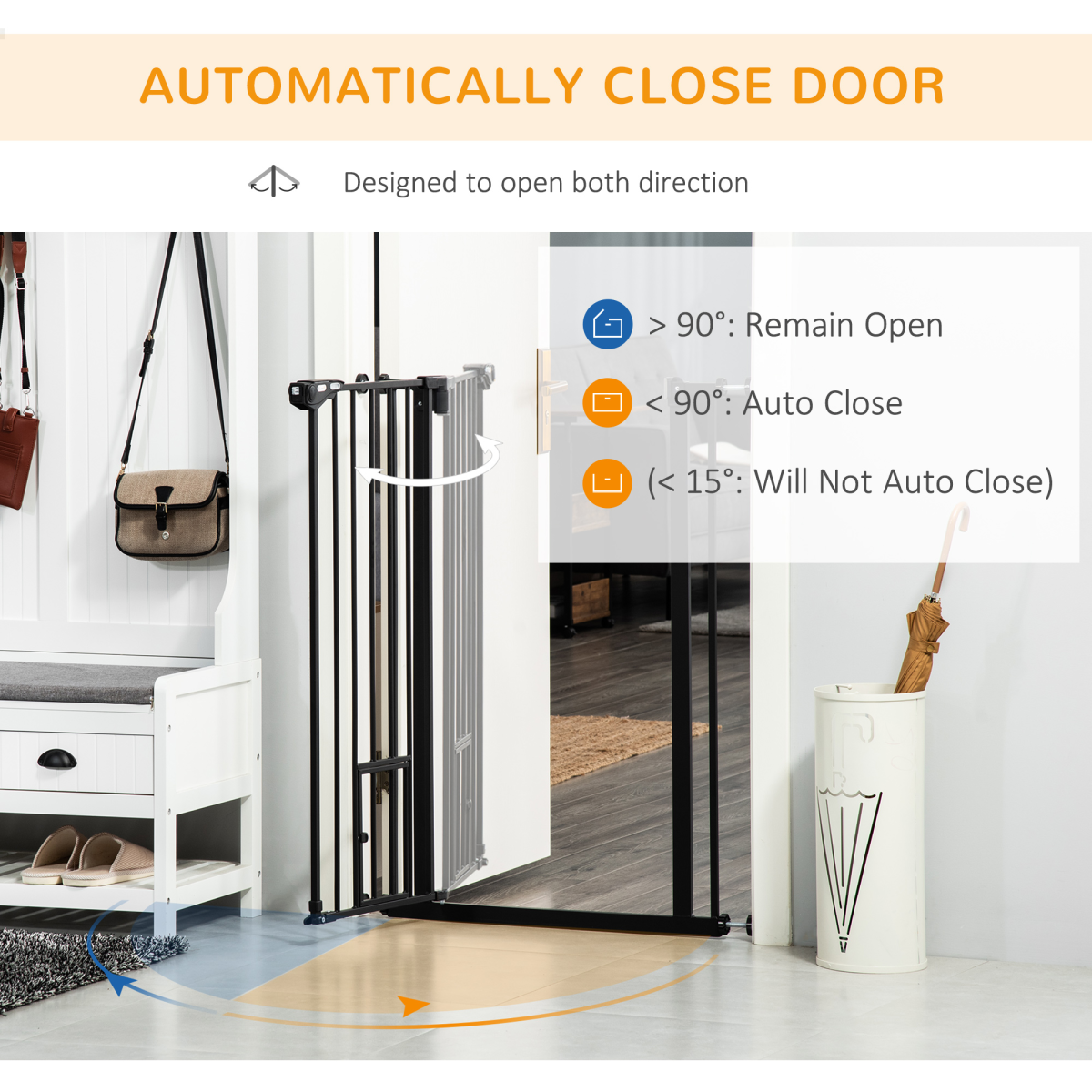 PawHut Extra Tall Dog Gate with Cat Door and Auto-Close, Steel Stair Gate for Doorways, 74-101cm Wide