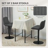 Set of 2 Adjustable Swivel Bar Stools with High Backs & Gas Lift – Linen-Look Counter Chairs, Charcoal Grey