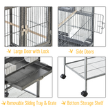 Large Rolling Bird Cage with Stand, 4 Perches and Food Bowls – Divisible Aviary for Finches and Canaries