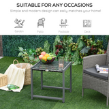Outsunny Rattan Side Table with Tempered Glass Top & Aluminium Frame – Outdoor Patio Coffee Table, Grey